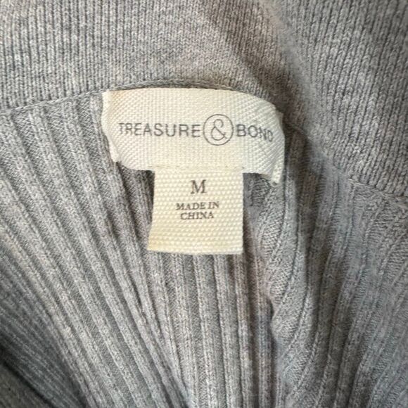 Treasure & Bond Short Sleeve Ribbed Polo Sweater Top Gray | Medium - Picture 8 of 11
